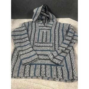 VTG Baja Joe Poncho Hoodie Knit Mexico Hoodie Pullover Size XL Striped Peace